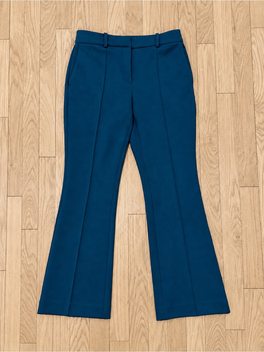 Ann Taylor Petite Pintuck Straight Leg Double Knit Pants Blue/Teal 10P Curvy